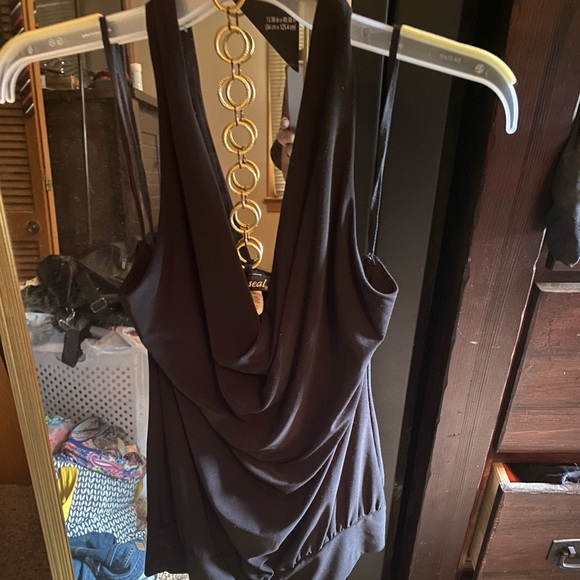 Black tank top, over the neck strap cold black circles running down the back - Picture 1 of 3